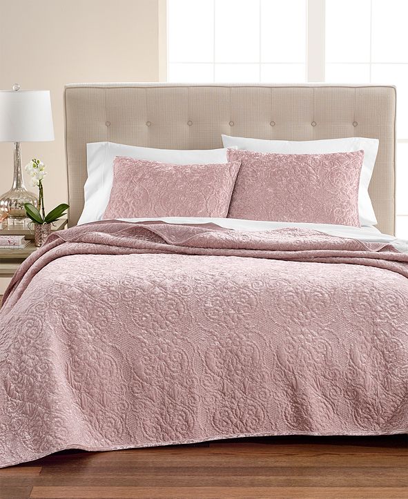 Martha Stewart Collection Pink Rose Velvet Flourish Full/Queen Quilt