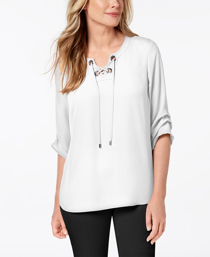 JM Collection Womens Lace Up Lace Top main image 0