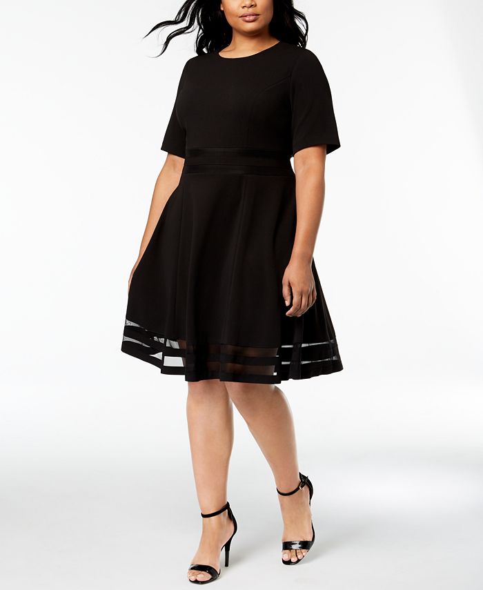 Calvin Klein Plus Size Illusion-Inset Fit & Flare Dress & Reviews - Dresses  - Women - Macy's