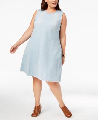 Style & Co - Plus Size Cotton Raw-Hem Denim Swing Dress
