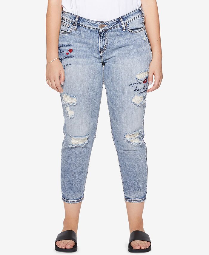 Silver Jeans Co. Plus Size Elyse Stretch Distressed Cropped Jeans ...