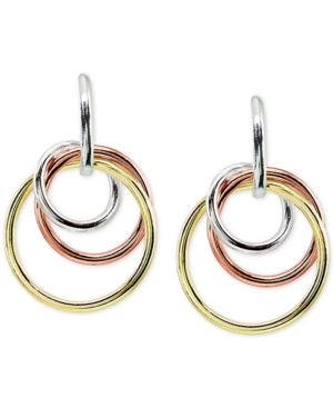 image of Giani Bernini Tricolor Interlocking Circle Drop Earrings in Sterling Silver, 18k Gold-Plate & 18K Rose Gold-Plate, Created for Macy-s