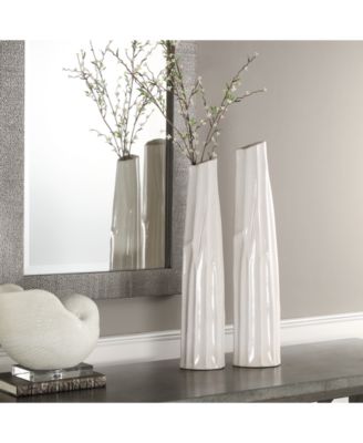 Kenley Crackled White Vases, Set of 2