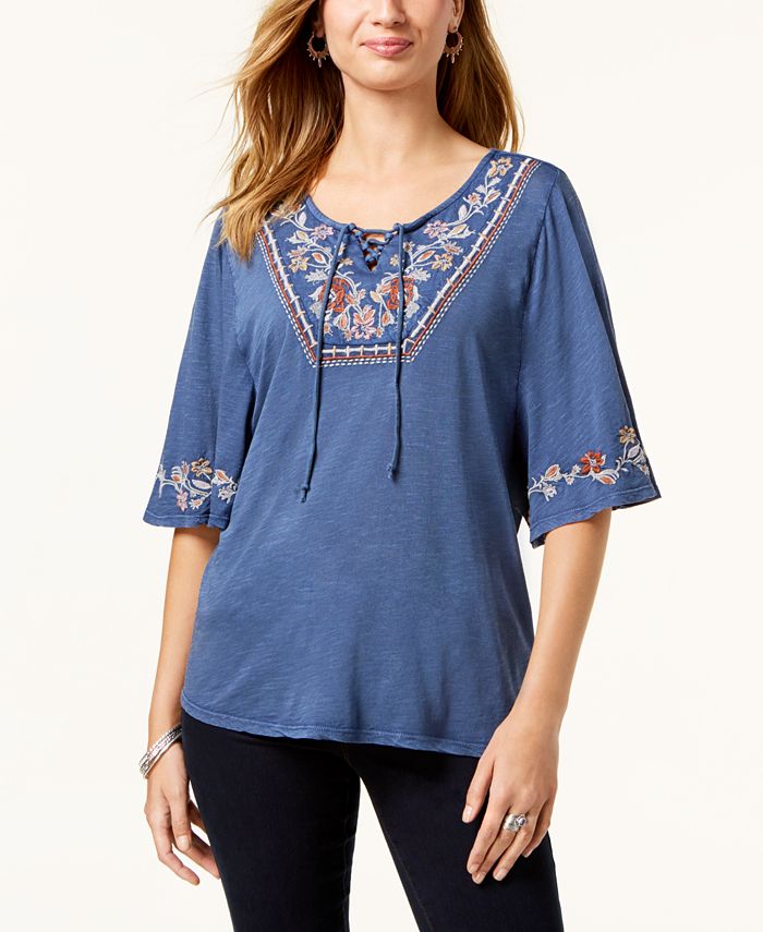 Style & Co Embroidered ShortSleeve Peasant Top, Created for Macy's
