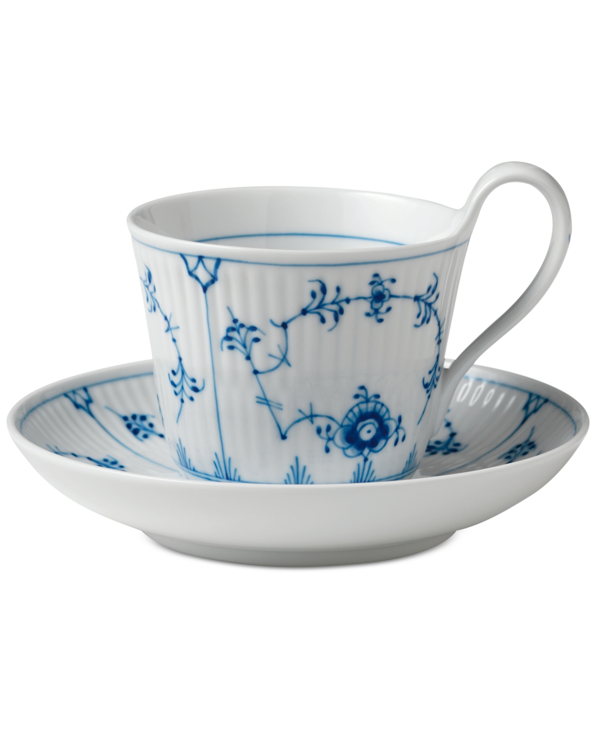 Blue Fluted Plain High Handle Cup & Saucer - Multi