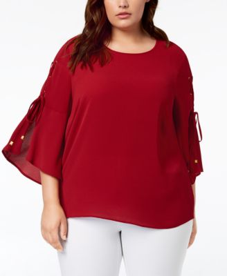 Michael Kors - Plus Size Lace-Up-Sleeve Top