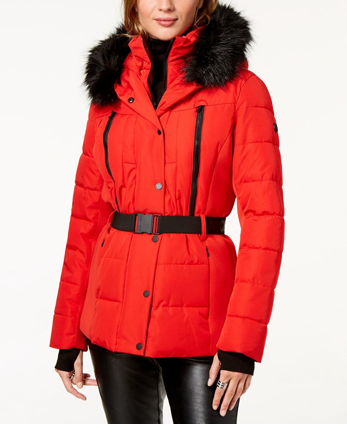 Michael Kors Belted Faux-Fur-Trim Puffer Coat & Reviews - Coats & Jackets -  Women - Macy's