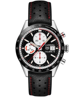 TAG Heuer - Men's Swiss Automatic Chronograph Carrera Calibre 16 Black Leather Strap Watch 41mm