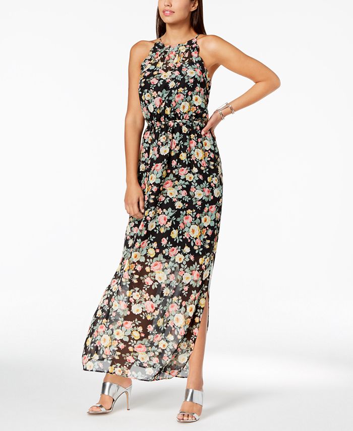 Monteau Petite Floral-Print Halter Maxi Dress, Created for Macy's - Macy's