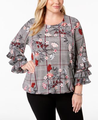 Alfani Plus Size Printed Ruffled-Sleeve Blouse, Created For Macy's - Macy's