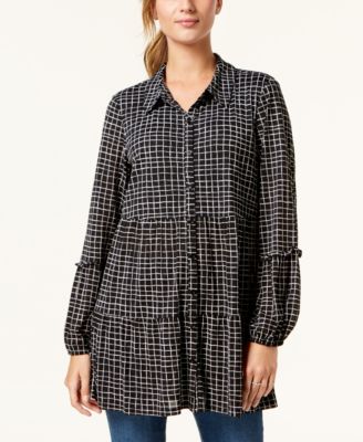 Style & Co - Printed Tiered Button-Down Top