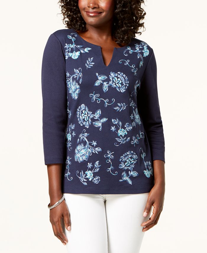 Karen Scott Cotton Embroidered Top, Created for Macy's & Reviews - Tops ...