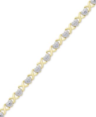 Diamond Accent Heart X Link Bracelet in Silver Plate or Gold Plate or Rose Gold Plate