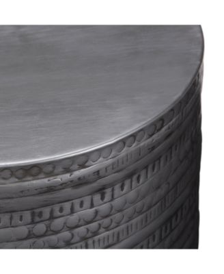 Johnsen 15" Wide Tribal Pattern Metal Accent Table in Antique Silver Iron, Assembled