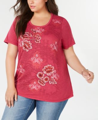 Style Co Womens Plus Floral Print Tiered Blouse Red Size 0x 1 main image 0