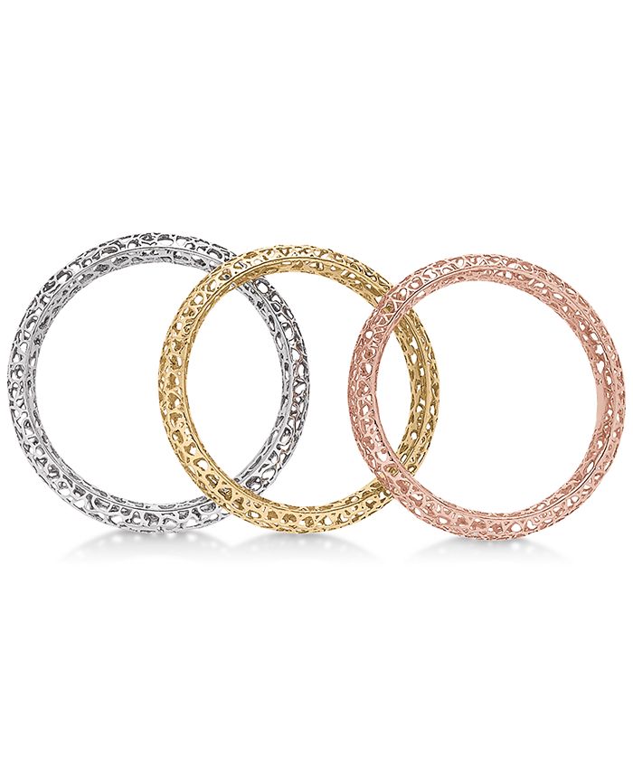 Macy's 3-Pc. Set Tricolor Stacking Rings in 10k Gold, White Gold & Rose ...