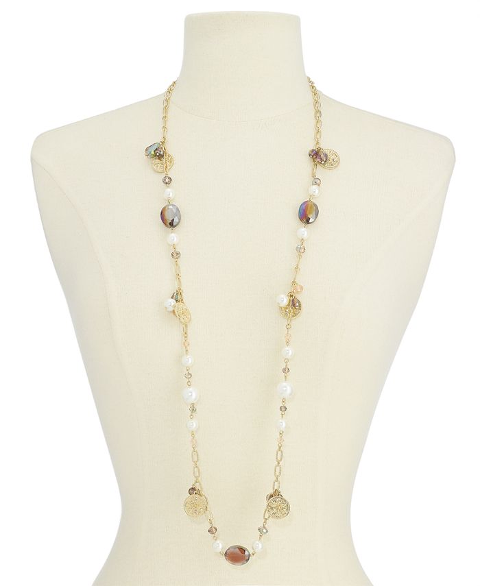 Charter Club Gold-Tone Coin, Bead & Imitation Pearl Strand Necklace, 41 ...