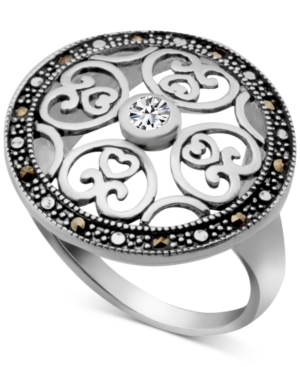 image of Marcasite & Crystal Openwork Ring in Fine Silver-Plate