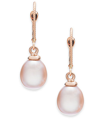 Macy's Pink Cultured Freshwater Pearl (8-1/2mm) Drop Earrings in 14k Rose Gold - Macy's