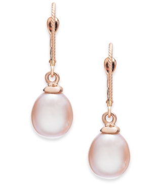 image of Pink Cultured Freshwater Pearl (8-1/2mm) Drop Earrings in 14k Rose Gold