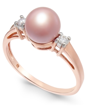 image of Pink Cultured Freshwater Pearl (7mm) & Diamond Accent Ring in 14k Rose Gold