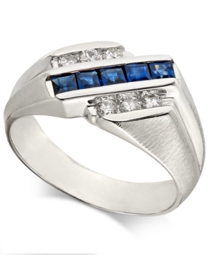 image of Men-s Sapphire (7/8 ct. t.w.) & Diamond (1/4 ct. t.w.) Ring in 14k White Gold
