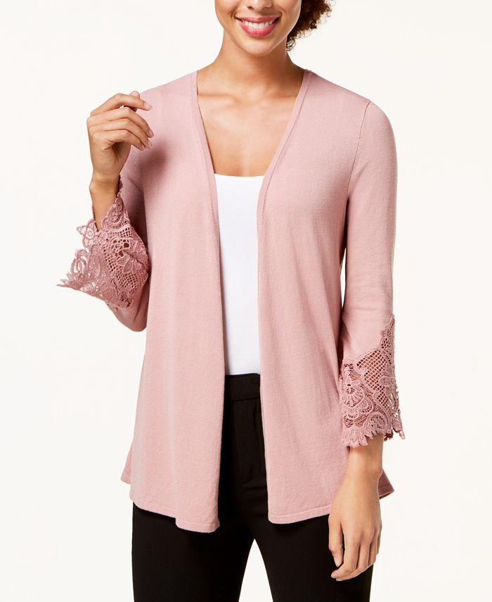 Alfani Lace-Inset Sweater Cardigan, Created for Macy's - Macy's
