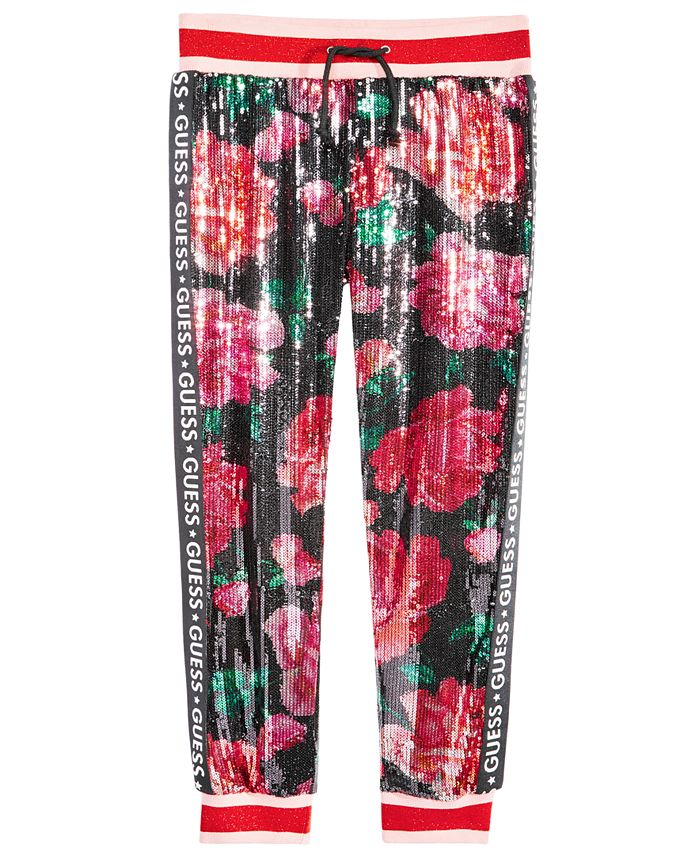 GUESS Big Girls Sequin Floral Jogger Pants - Macy's