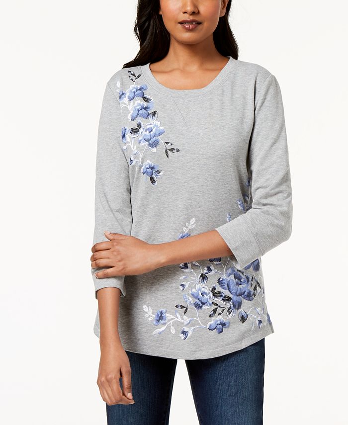 Karen Scott FloralPrint French Terry Sweatshirt Top, Created for Macy