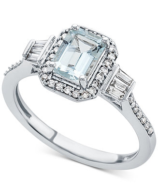 Macy's Aquamarine (1 ct. t.w.) & Diamond (1/3 ct. t.w.) Ring in 14k ...