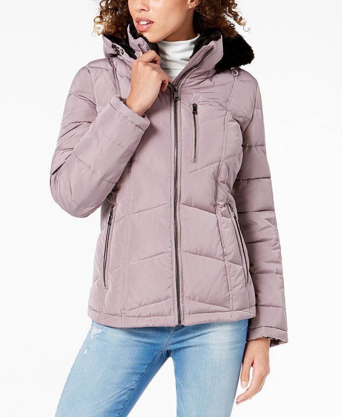 Calvin Klein Puffer Coat with Faux Fur Lining & Reviews - Coats & Jackets -  Women - Macy's