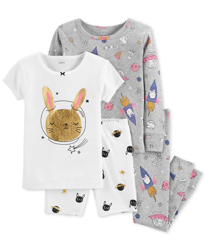 Carter's Baby Girl 4Pc. Space Bunny SnugFit Cotton Pajama Set Macy's