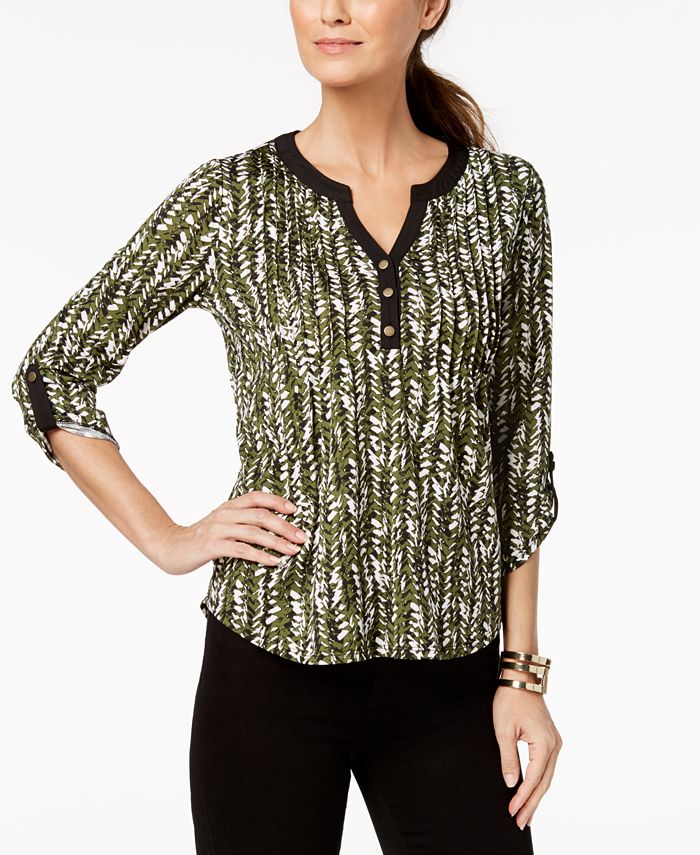 NY Collection Petite Printed Pleated Top - Macy's