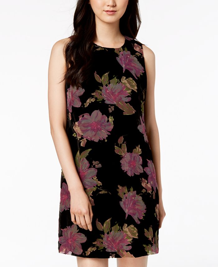 Calvin Klein Floral-Print Burnout Velvet Shift Dress - Macy's