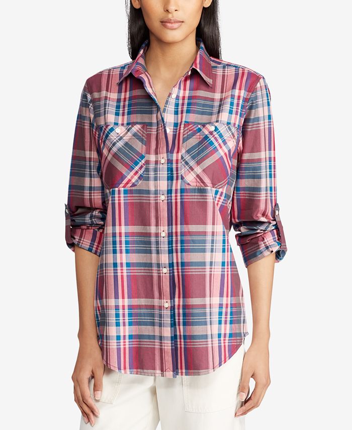 Lauren Ralph Lauren Petite Plaid Cotton Shirt & Reviews - Tops ...