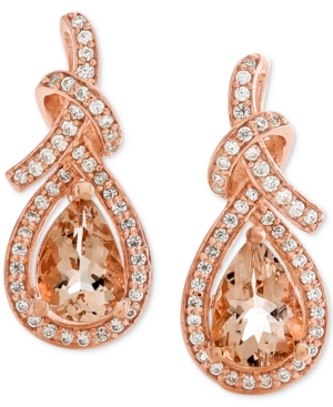image of Morganite (1-1/8 ct. t.w.) & Diamond (1/4 ct. t.w.) Drop Earrings in 14k Rose Gold