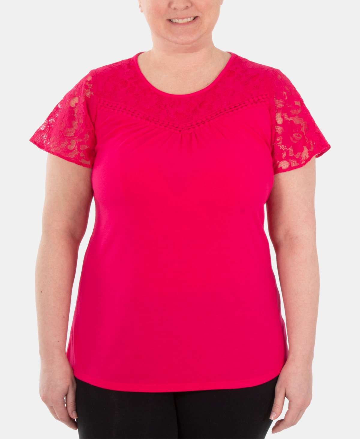 Ny Collection Lace-contrast Top In Rose Mariajose