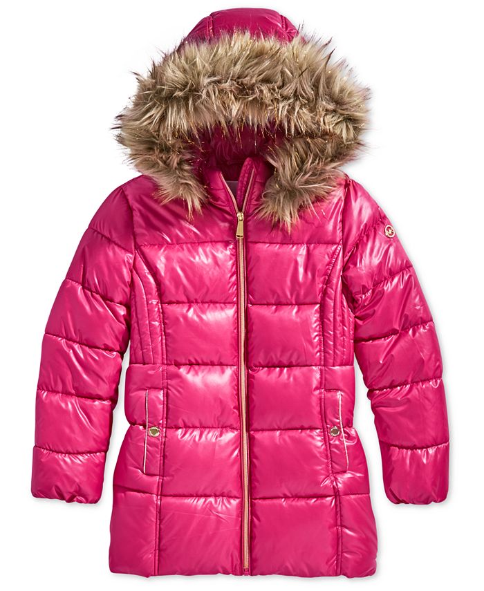 Michael Kors Little Girls Hooded Puffer Stadium Coat with Faux-Fur Trim &  Reviews - Coats & Jackets - Kids - Macy's