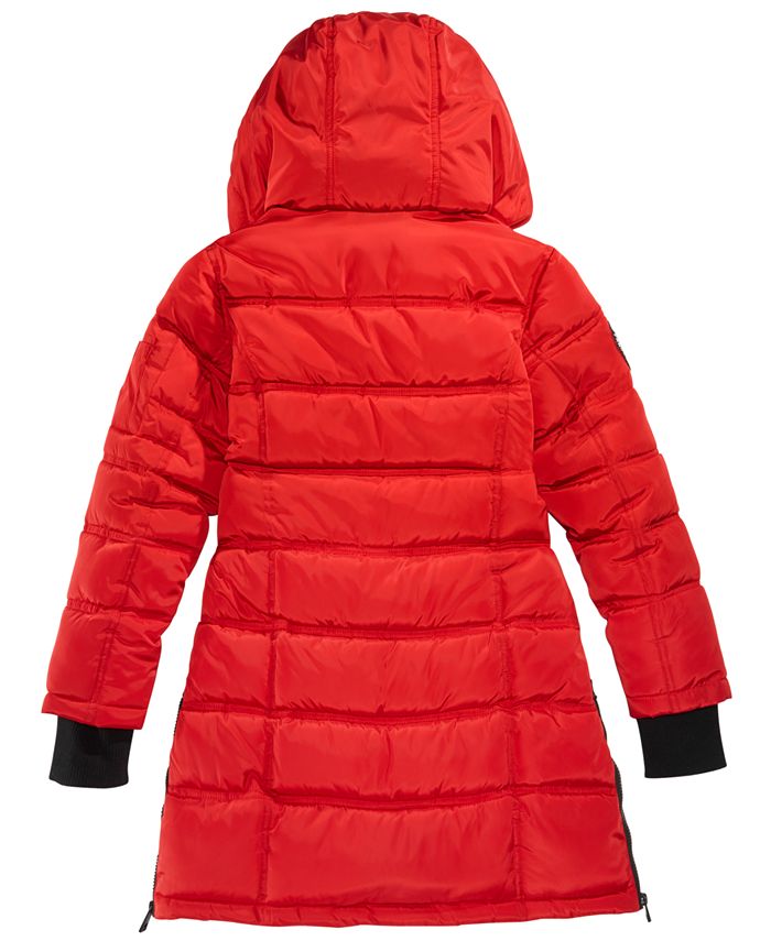 DKNY Big Girls Hooded Bubble Jacket with Faux-Fur Trim - Macy's