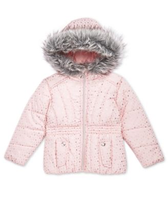 S Rothschild & CO - Little Girls Printed Puffer Jacket with Faux-Fur Trim