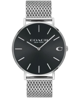 코치 남성 손목 시계 COACH Mens Charles Stainless Steel Mesh Bracelet Watch 36mm,Silver