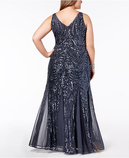 Nightway Plus Size Sequined Mesh Gown & Reviews - Dresses - Women - Macy's