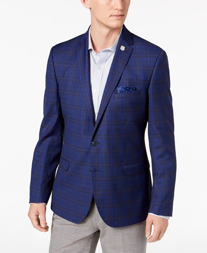 Calvin Klein Blue Windowpane Slim Fit Sport Coat, $350, Macy's
