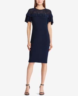 Lauren Ralph Lauren - Petite Lace-Yoke Ruffled Dress