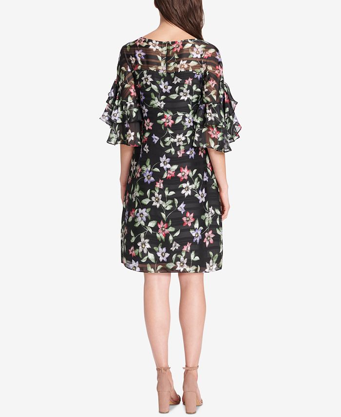 Vince Camuto Floral Print Ruffle-Sleeve Shift Dress - Macy's