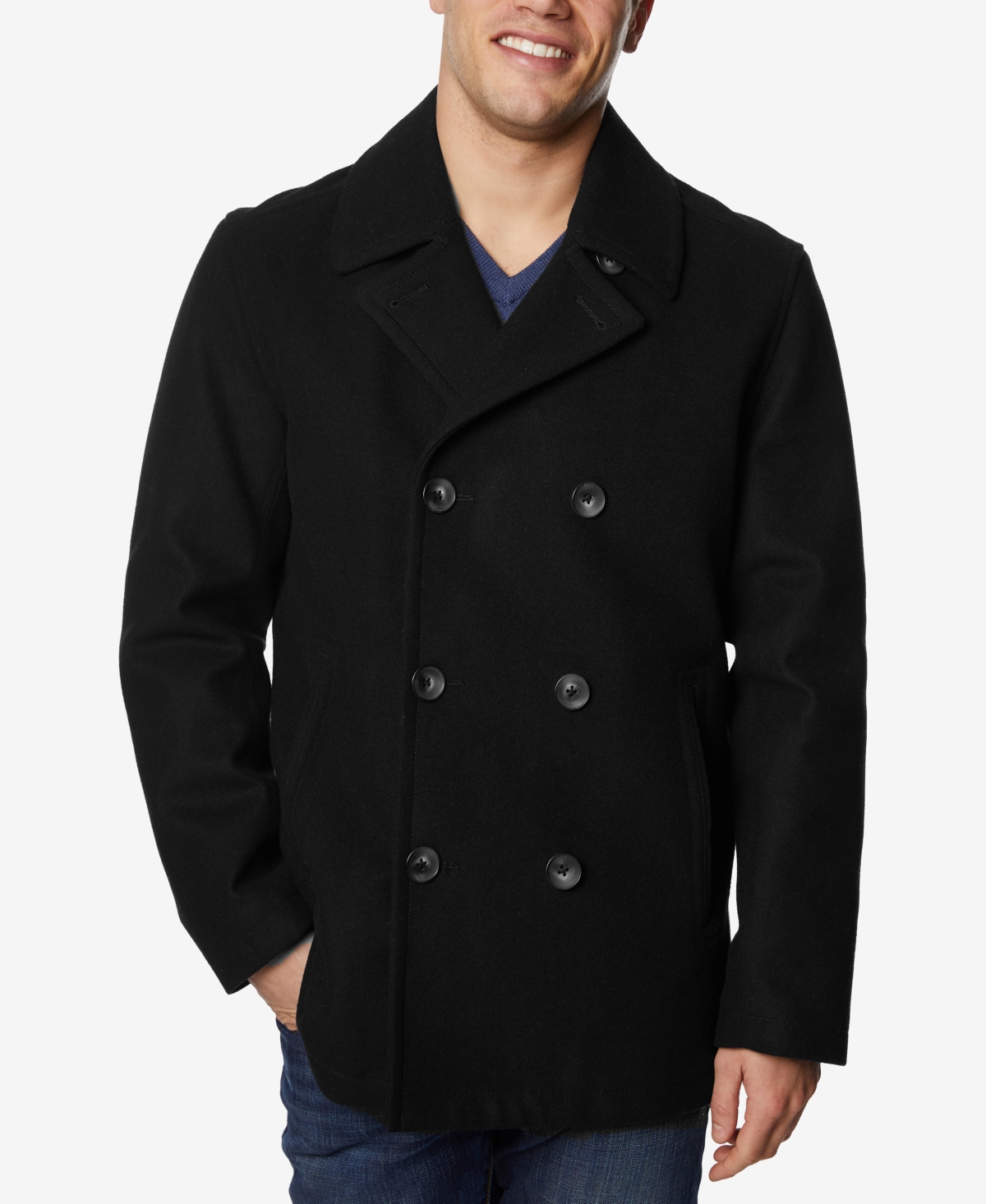 Men's Three-Button Pea Coat - Camel