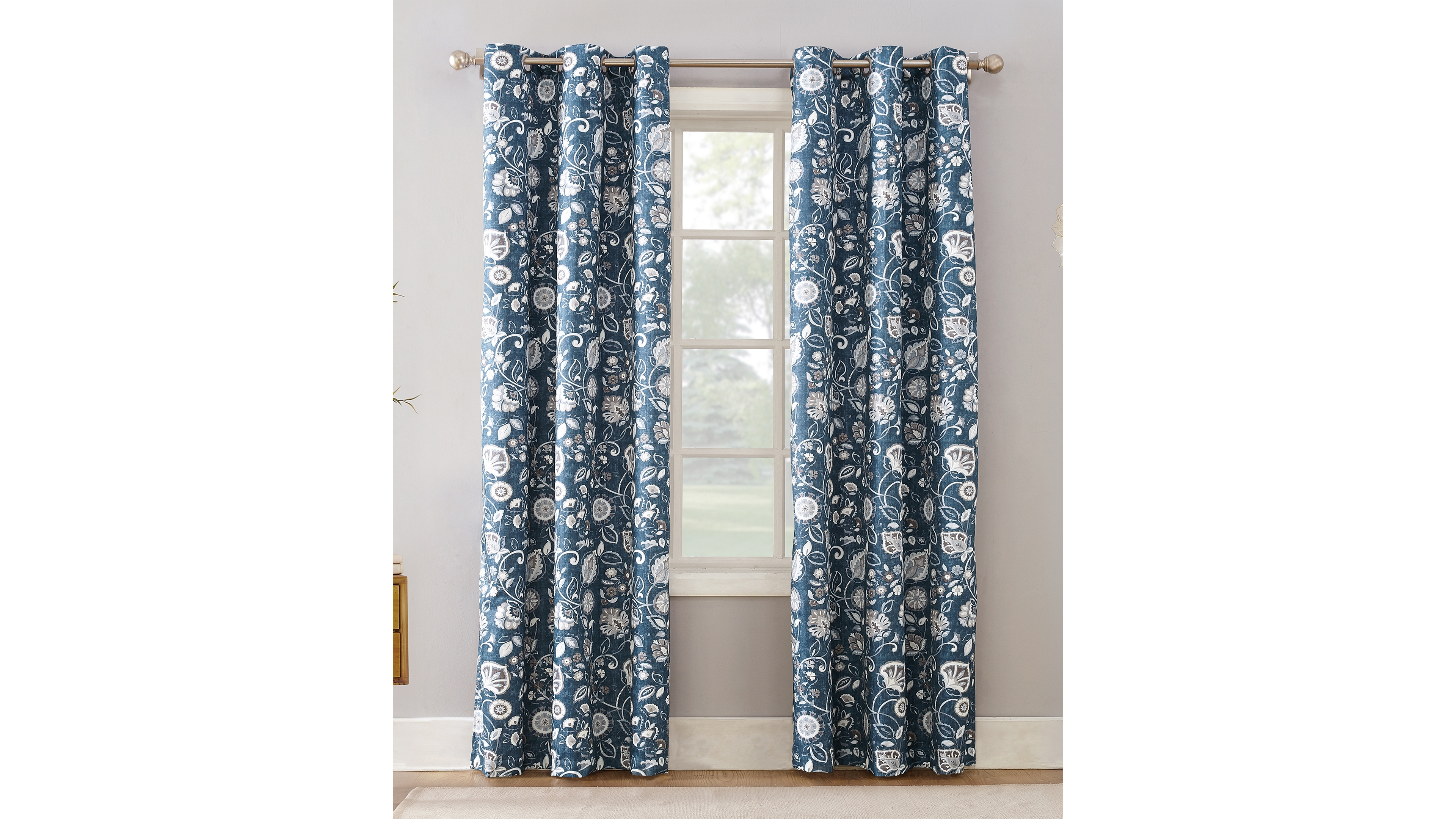 Jorah Botanical Print Thermal Insulated Room Darkening Grommet Curtain Panel
