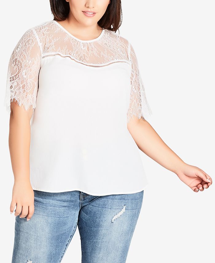 City Chic Trendy Plus Size Mirage Lace-Trimmed Top - Macy's