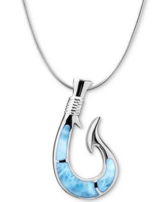 Marahlago Larimar Fish Hook 21 Marahlago Sterling Silver and Larimar Fish Hook Pendant Necklace main image 0