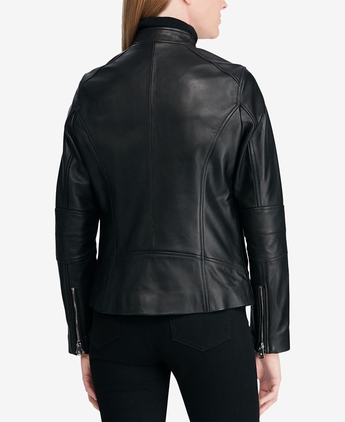 Lauren Ralph Lauren Zip-Front Leather Moto Jacket & Reviews - Coats ...